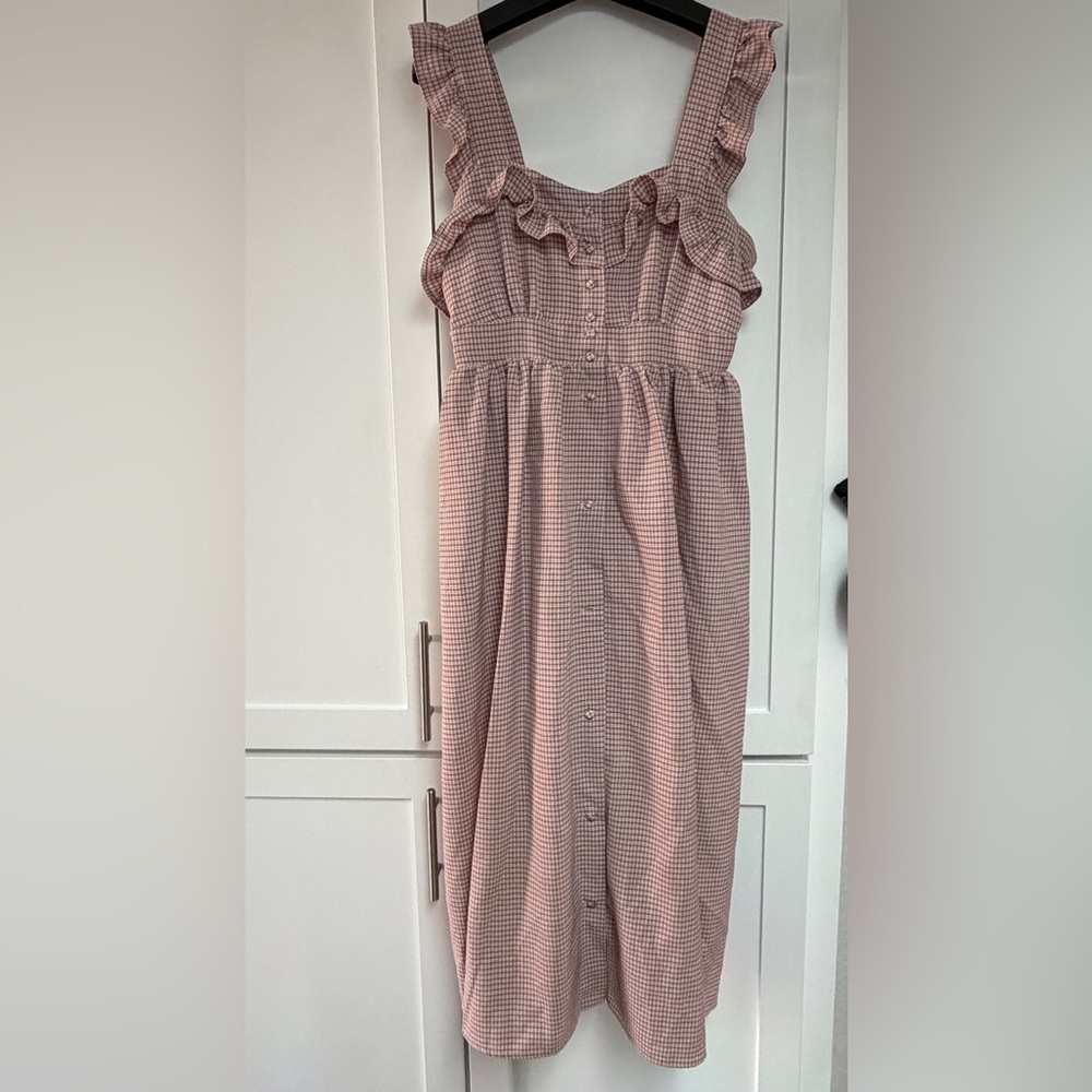 Pink Gingham Ruffle Midi Dress